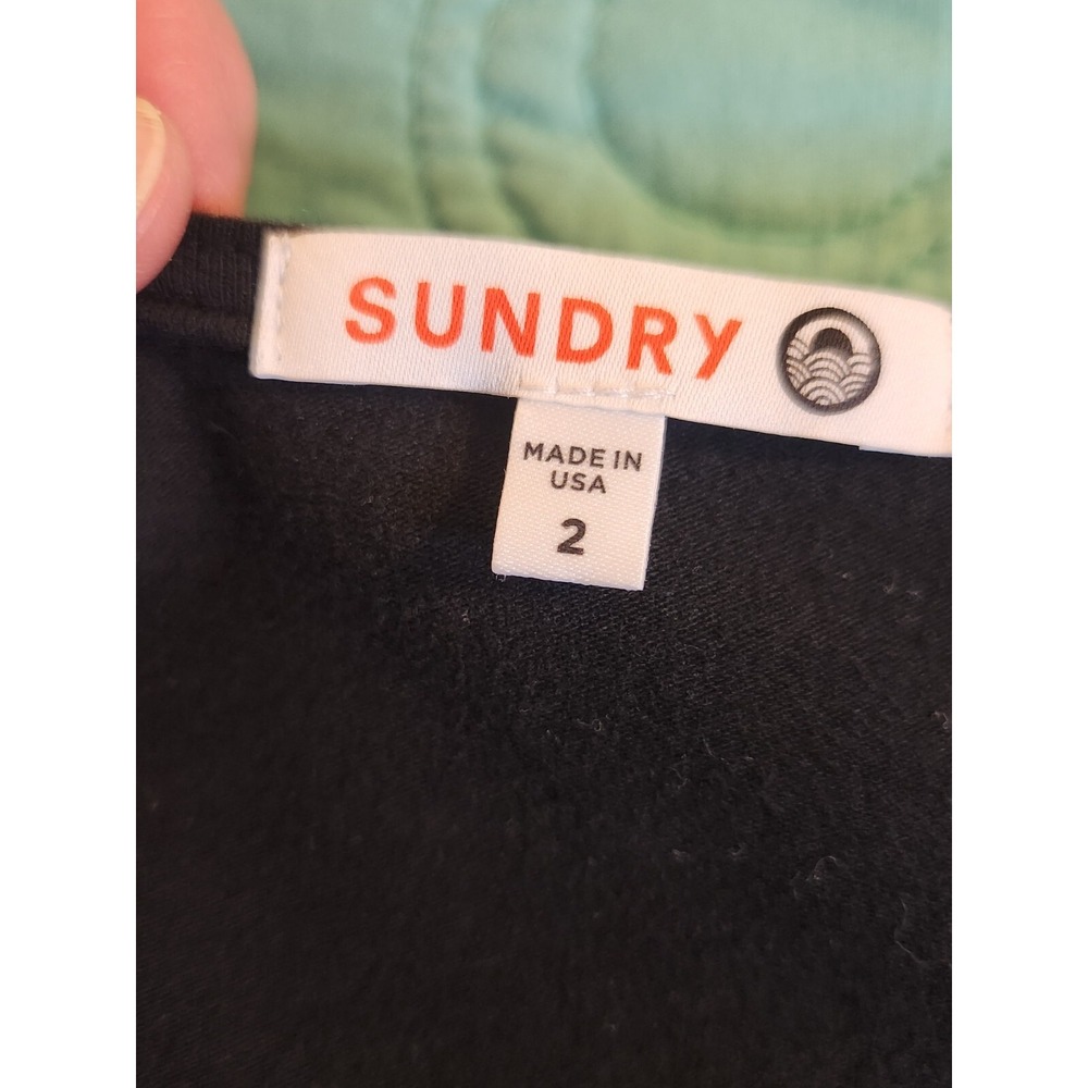 Anthropologie Sundry Size 2 Black Knee‎ Length Cotton/Spandex Ruched Dress - Picture 2 of 9